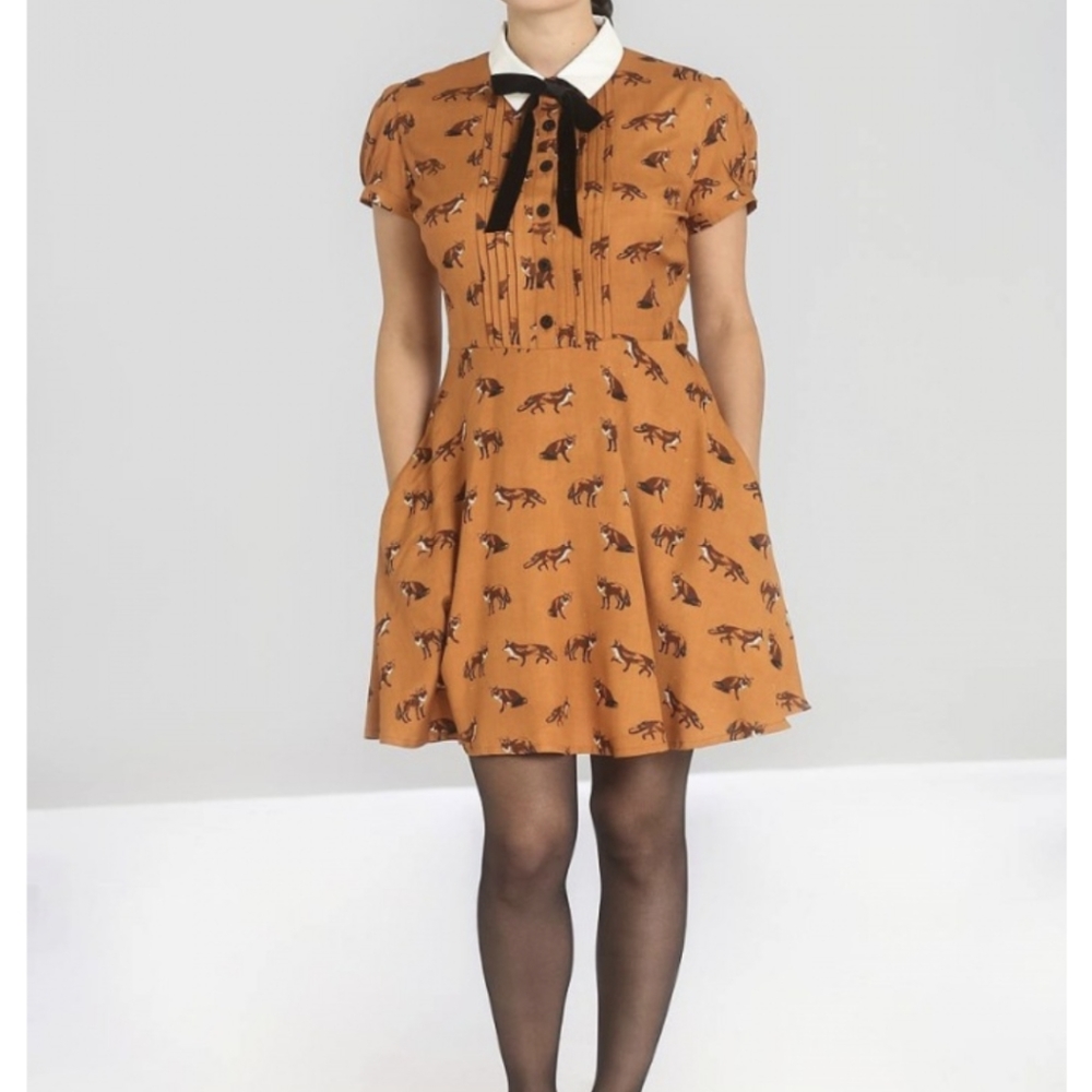 Hell Bunny Brown Vixey Mini Skater Dress with pockets